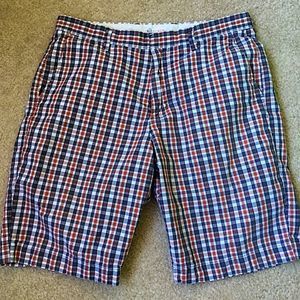 J.Crew Mens Red Blue Plaid Flat Front Shorts Sz 33